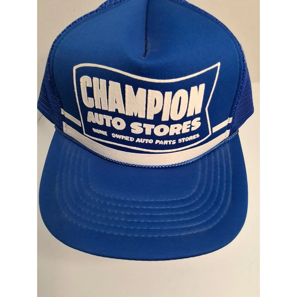 Vintage Champion Auto Stores Trucker Hat Blue Snapback Mesh‎ Cap Ozark Imports